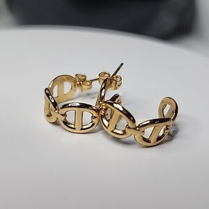 Gold Mariners Chain Link Open Hoop Earrings Stainless Steel